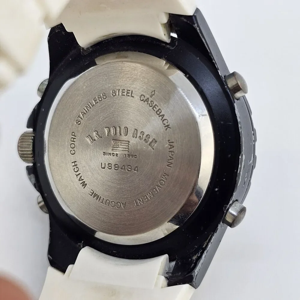US POLO ASSN Men's Watch Digital Analog 48MM White‎ Platic Bands New Battery